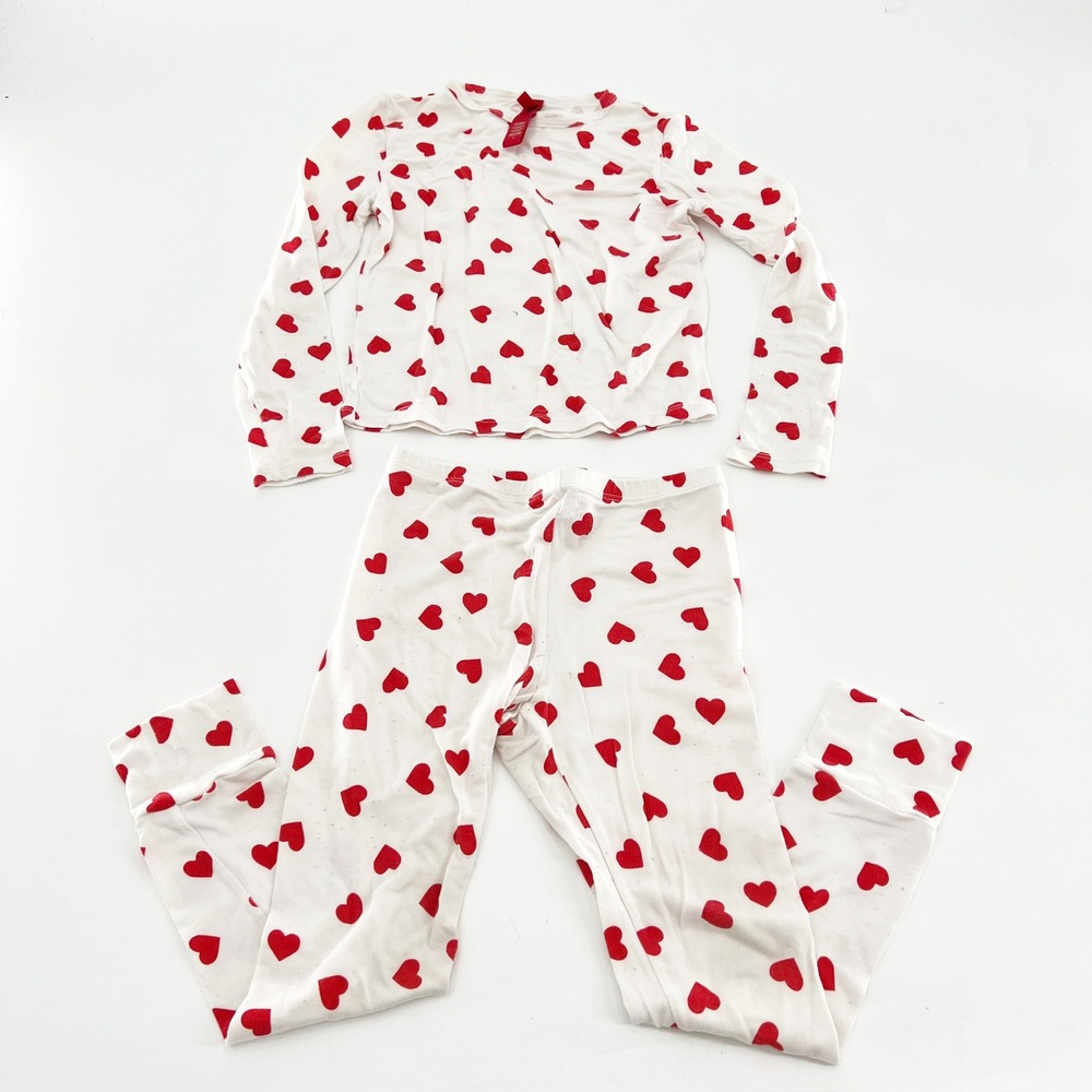 Skims Baby Kids Red Heart Print Micro Modal Pajama Set White Red Size 4 PJ Set